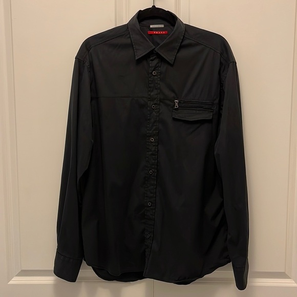 Prada Black Button Down Shirt with Zippered Breast Pocket - Picture 1 of 16